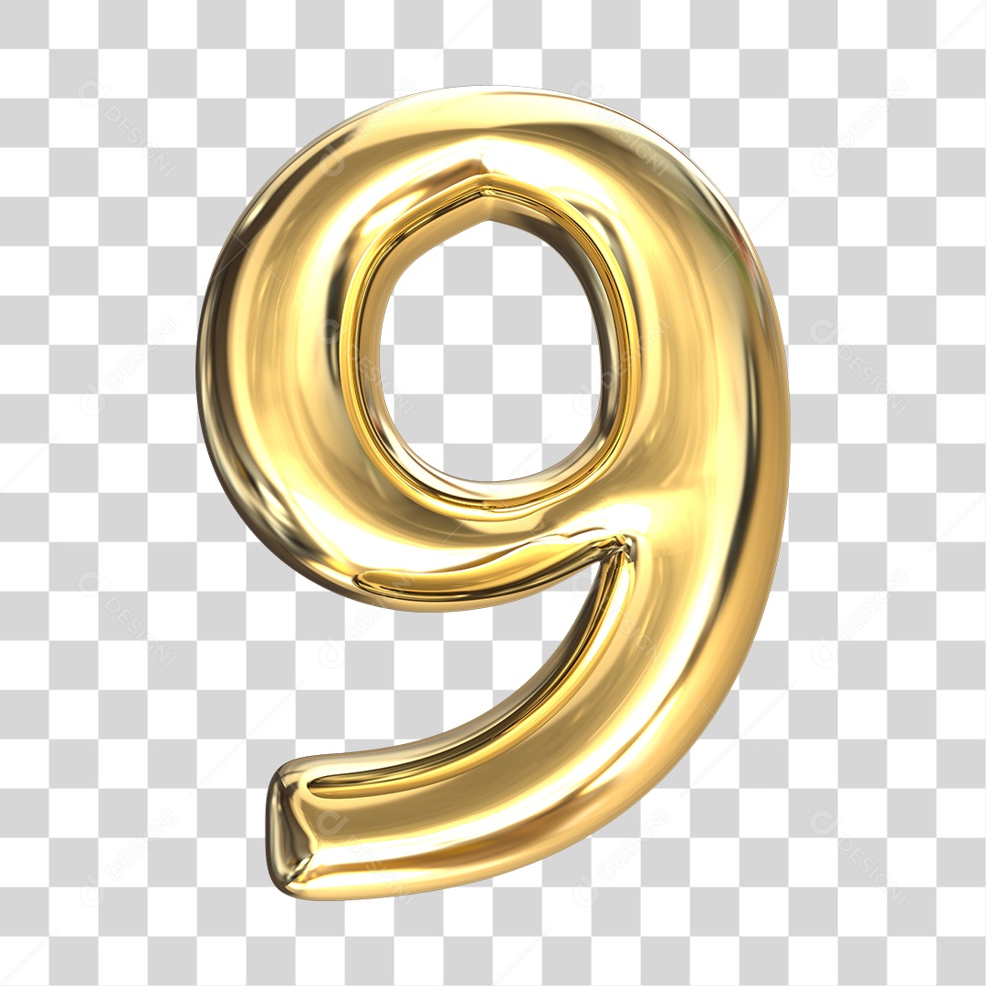 Elemento 3D numero 9 dourado PNG