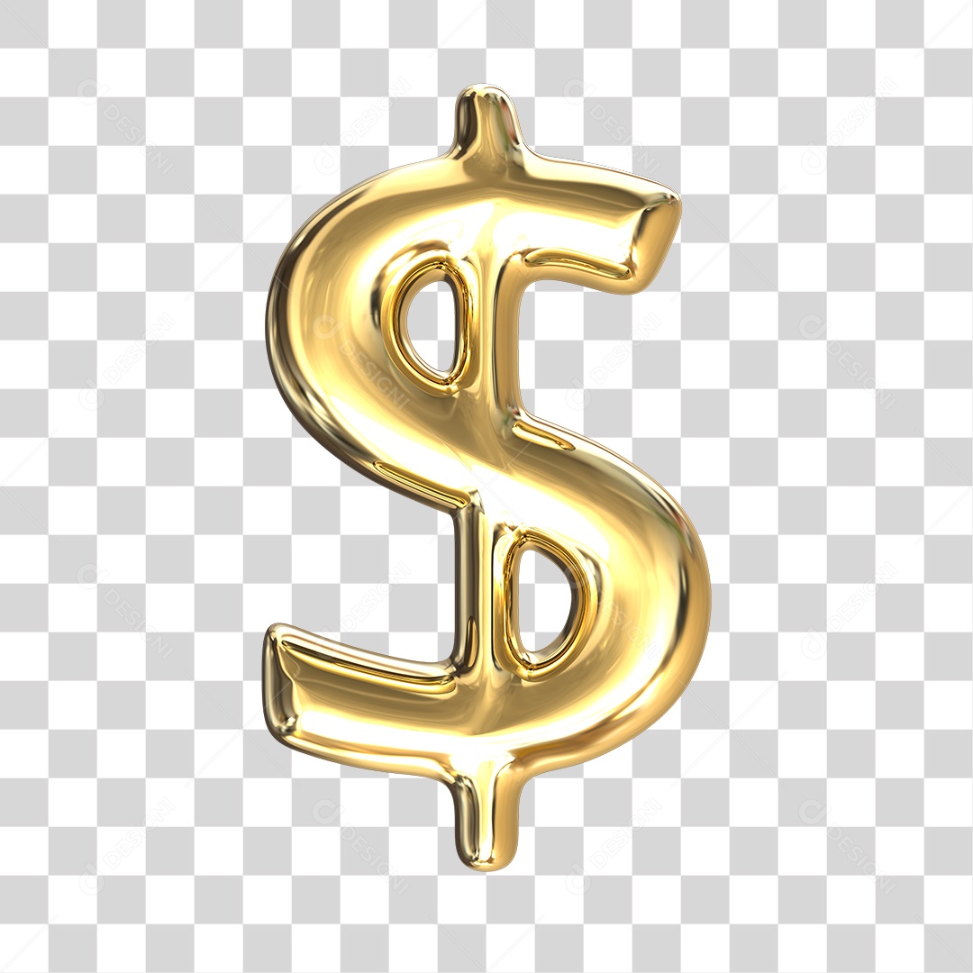 Elemento 3D numero Cifrão dourado PNG