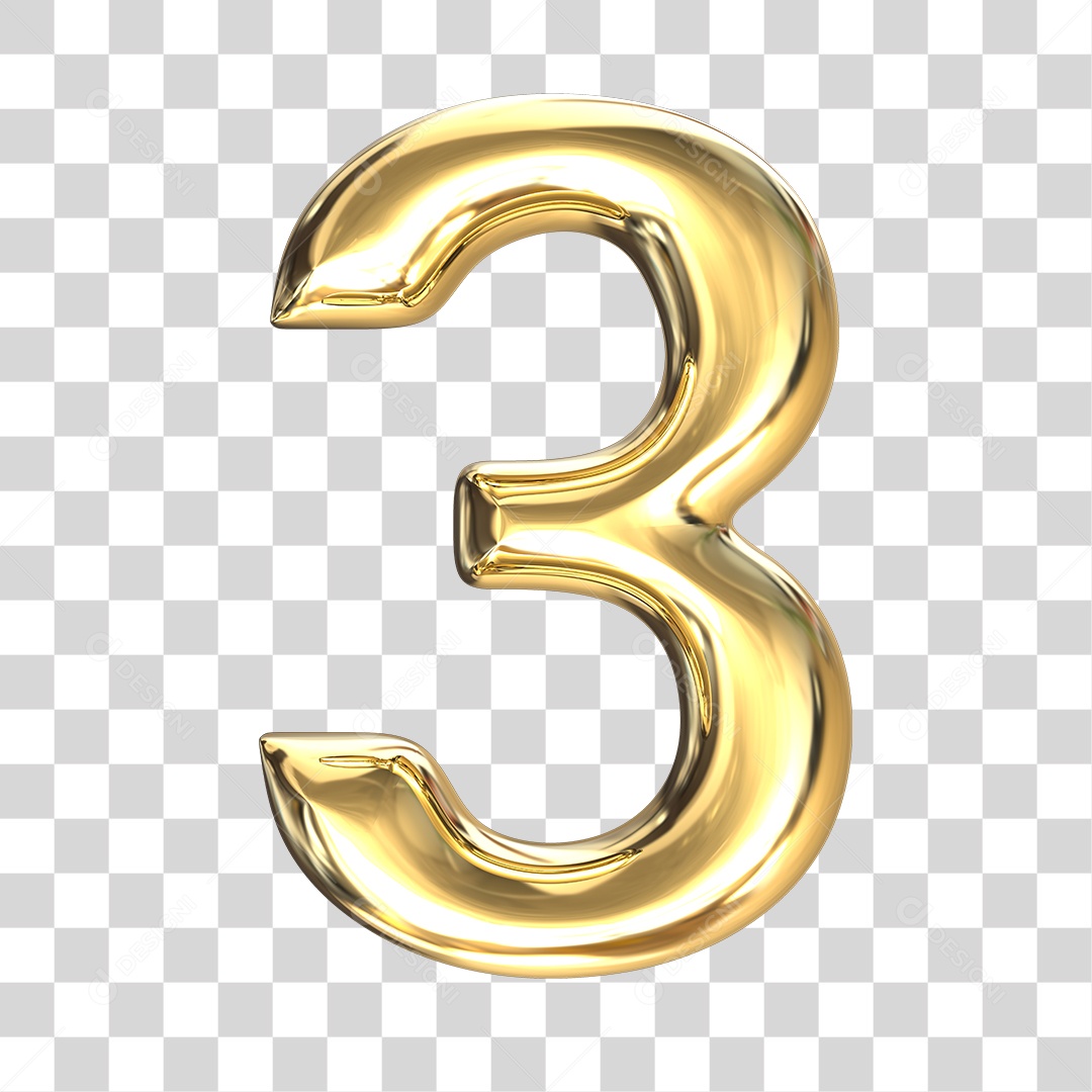 Elemento 3D numero 3 dourado PNG