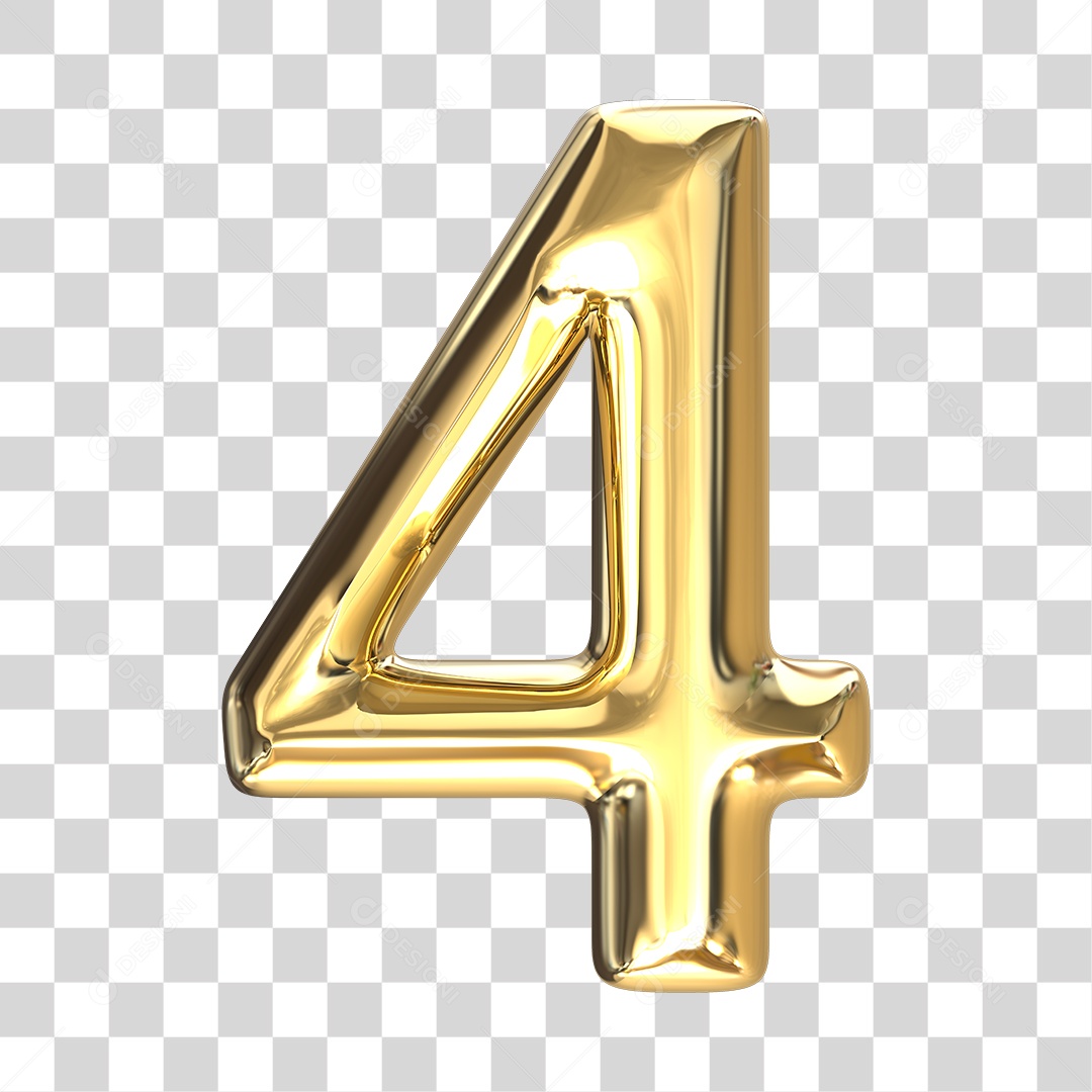 Elemento 3D numero 4 dourado PNG