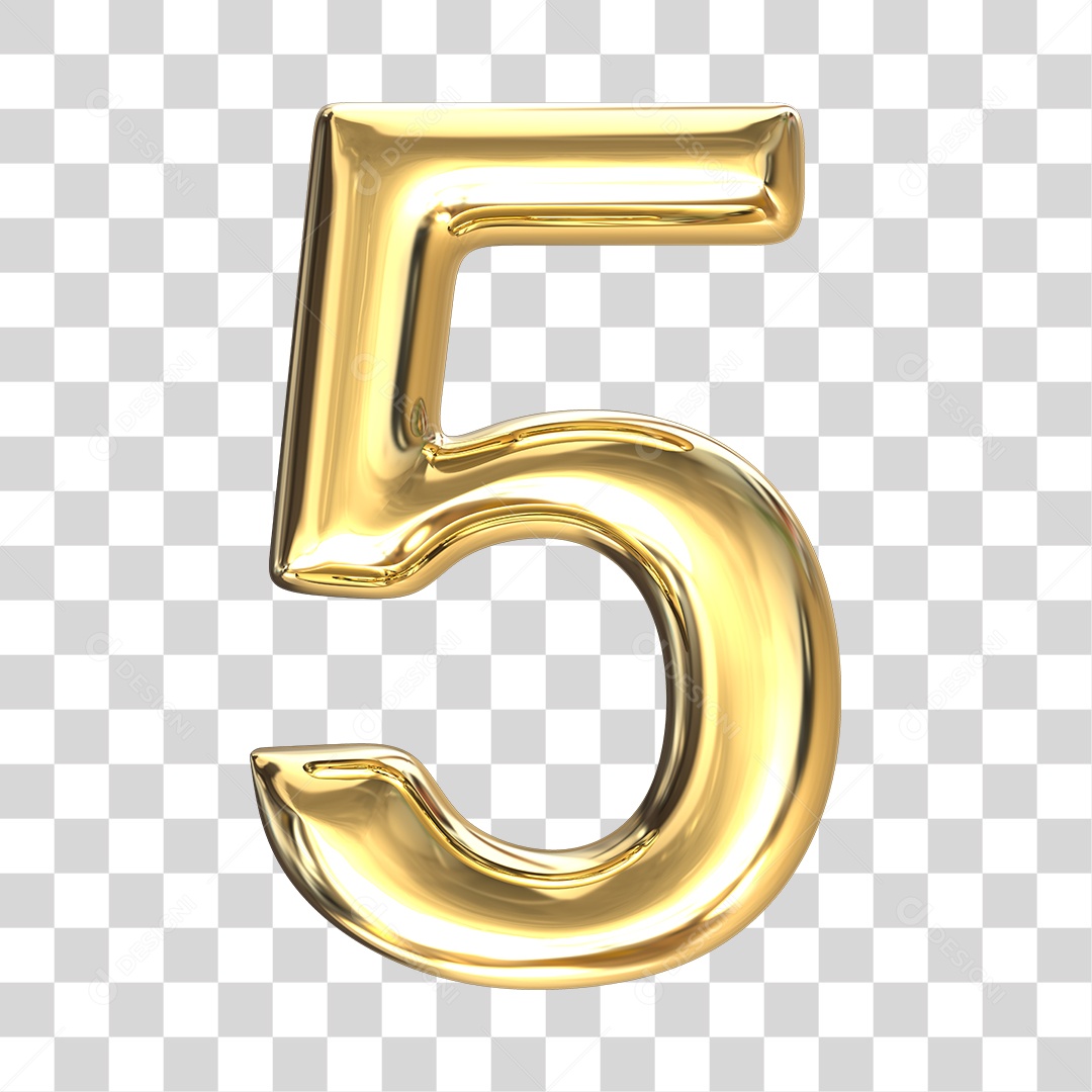 Elemento 3D numero 5 dourado PNG