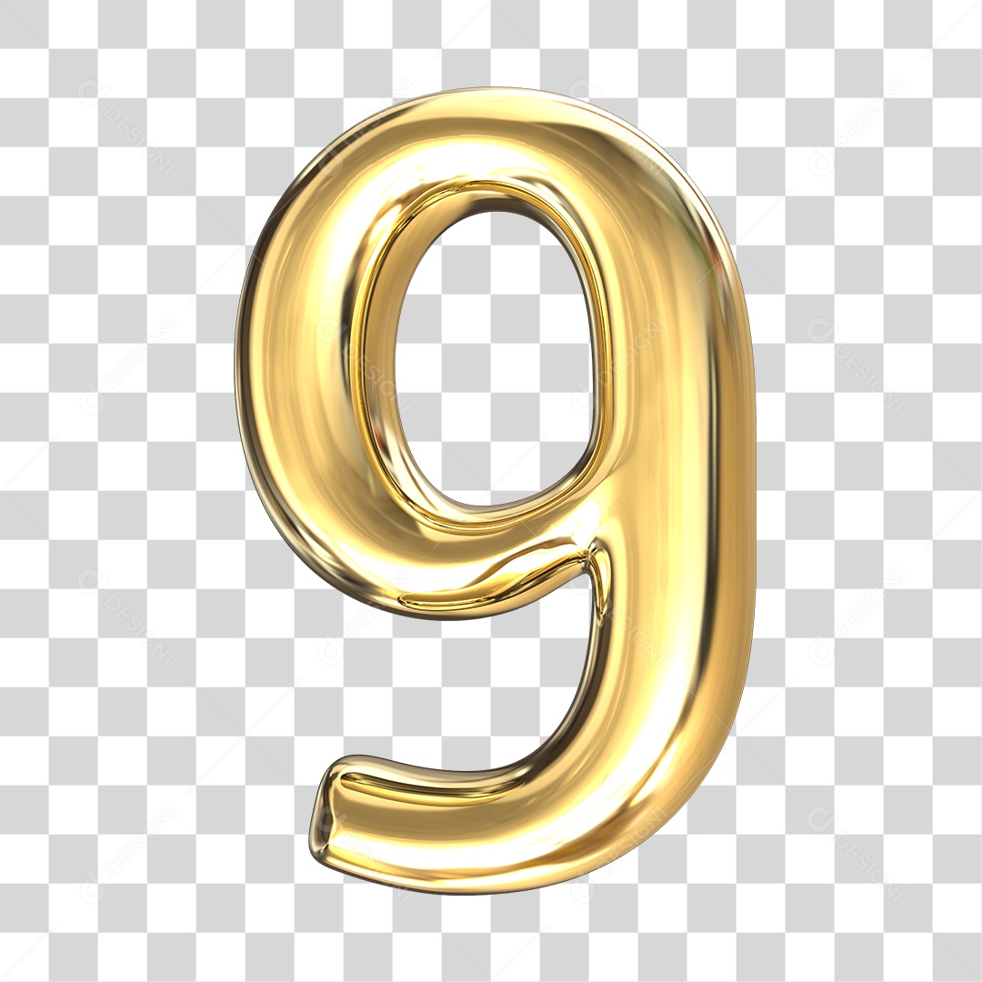 Elemento 3D numero 9 dourado PNG
