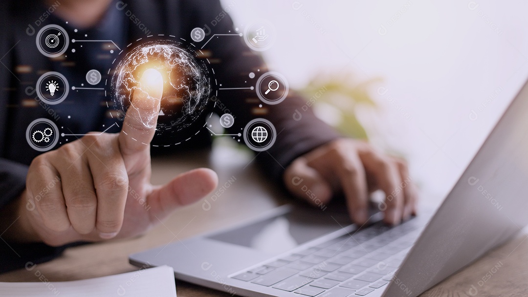 Empresário usando telefone móvel inteligente. Internet global de negócios