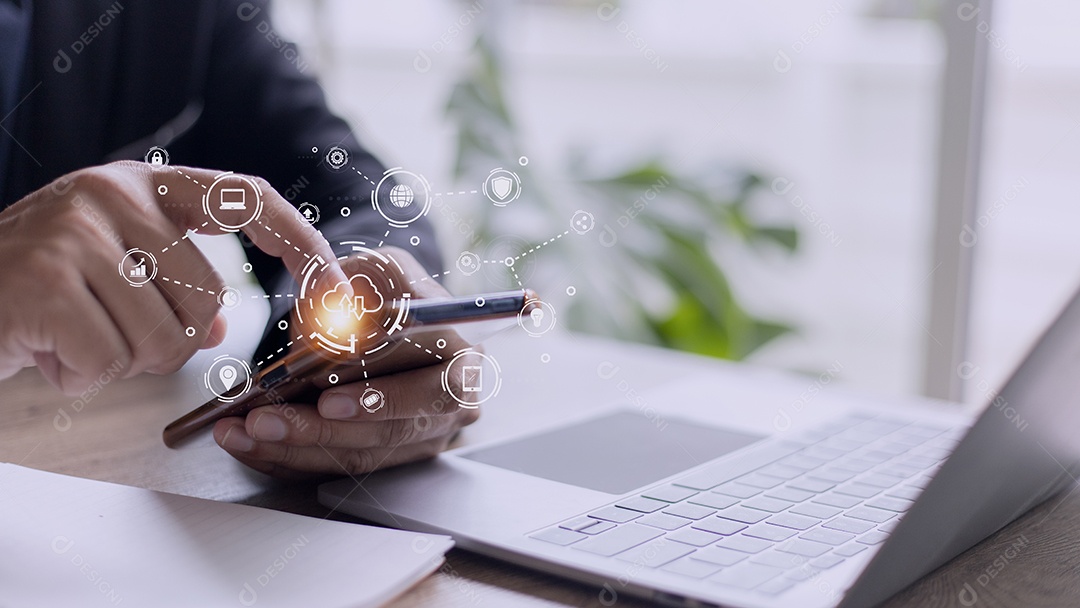 Tecnologia de computação em nuvem e armazenamento on-line para negócios de computador