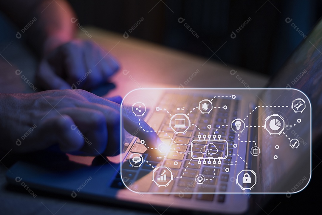 Tecnologia de computação em nuvem e armazenamento on-line para negócios de computador