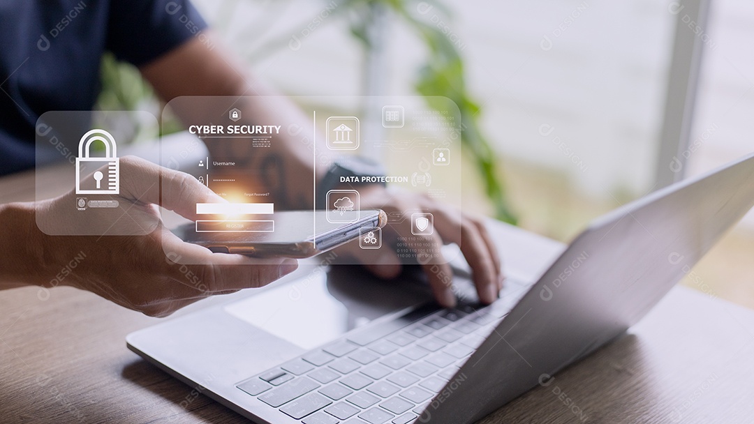 conceito de segurança cibernética, segurança de privacidade do usuário e criptografia