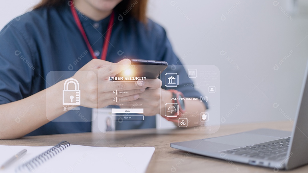 conceito de segurança cibernética, segurança de privacidade do usuário e criptografia