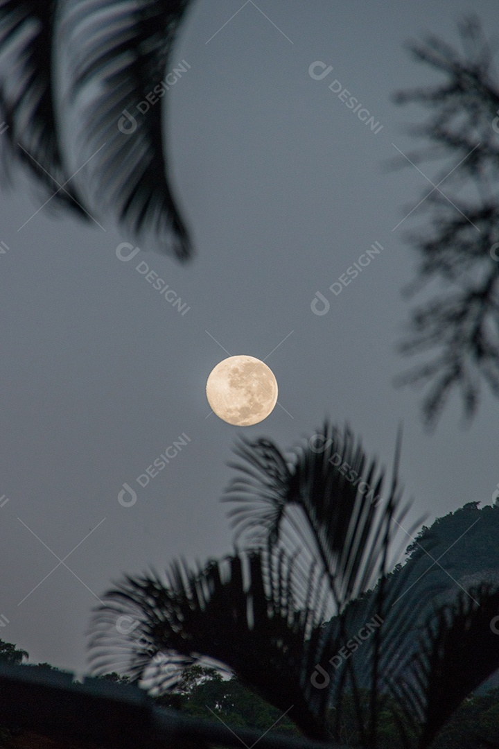 Moonset com silhueta de fios em Copacabana Rio de Janeiro, Brasil.