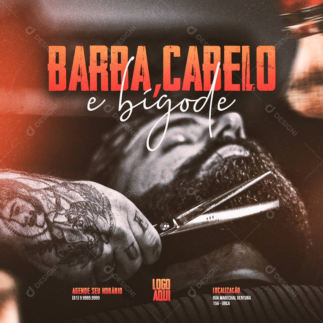 Barba cabelo e bigode Barbearia Social Media PSD Editável