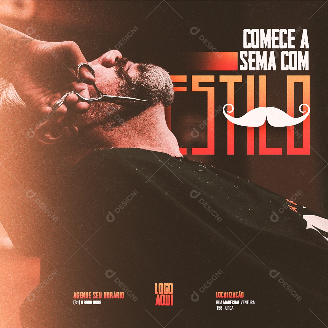 Comece a sema com estilo Barbearia Social Media PSD Editável