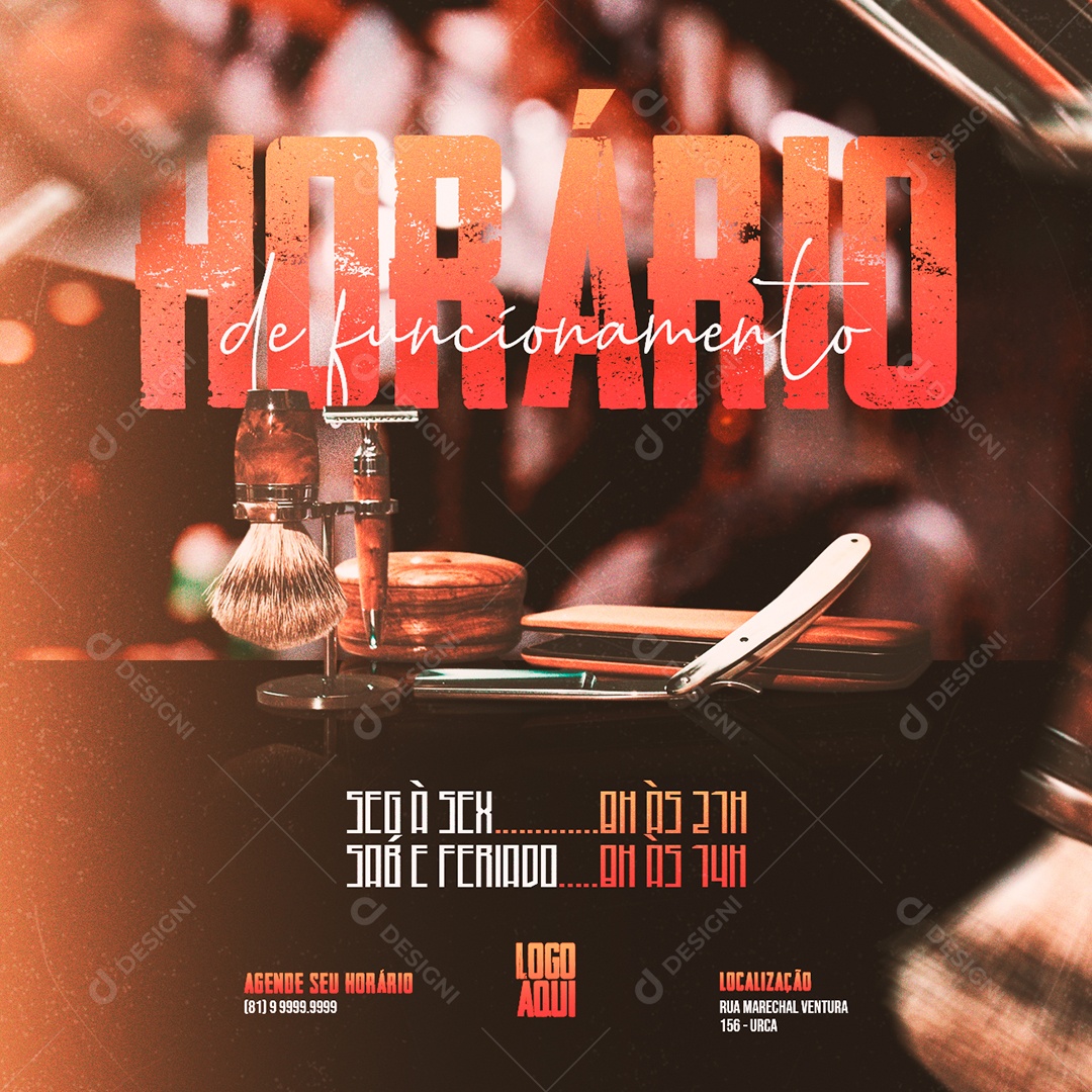 Horário de funcionamento Barbearia Social Media PSD Editável
