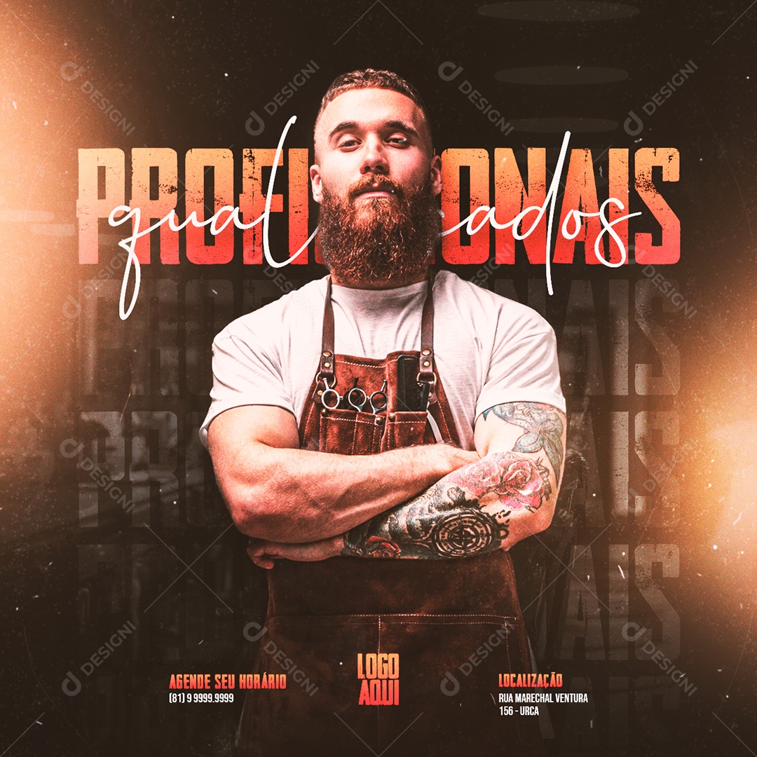 profissionais qualificados Barbearia Social Media PSD Editável