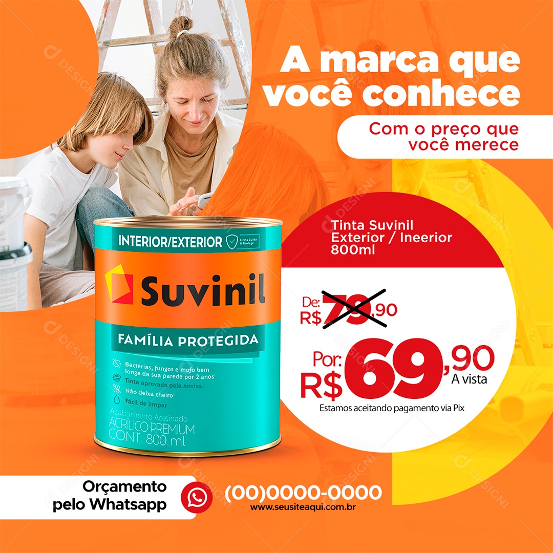 A marca que você conhece com o preço que você merece Pinturas Social Media PSD Editável