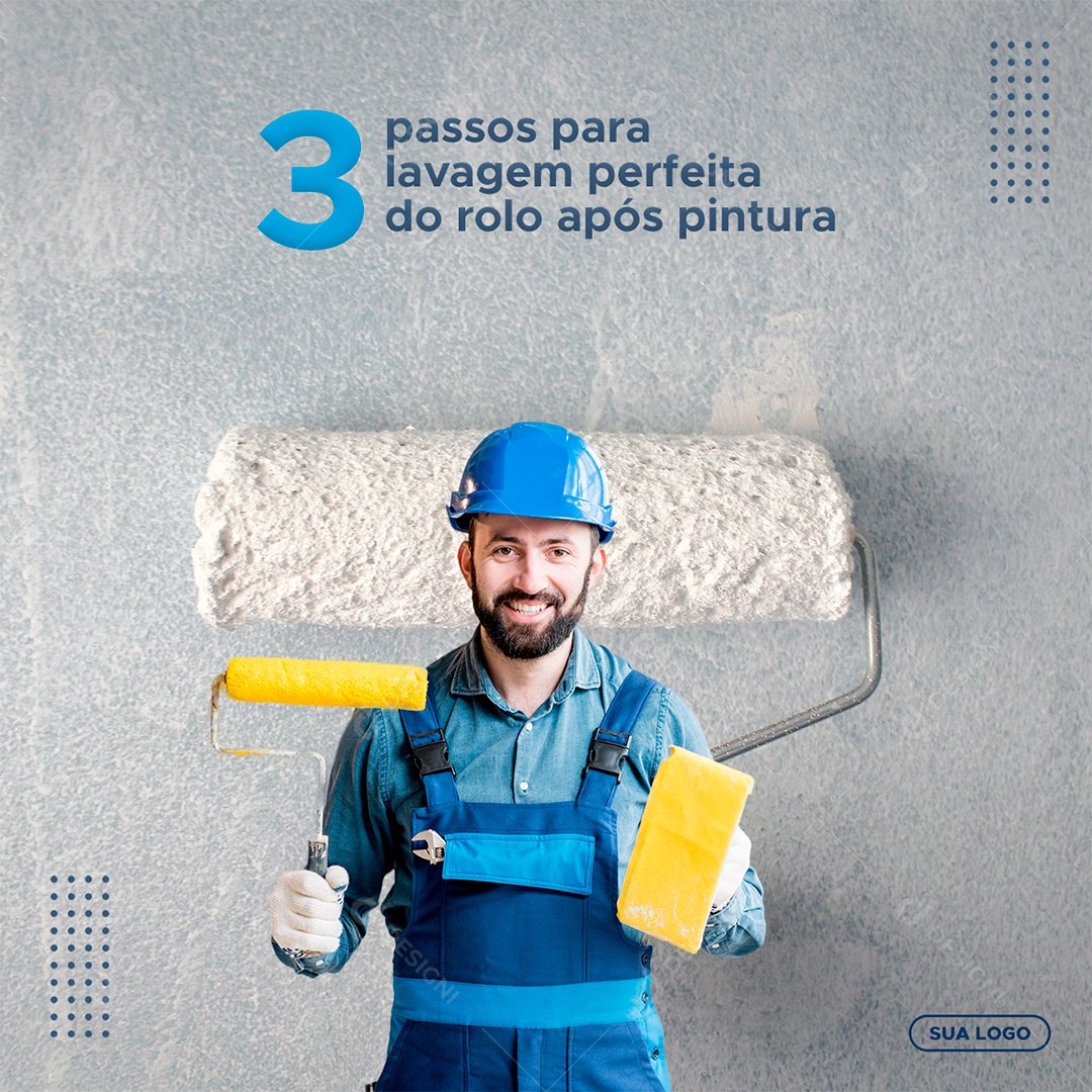 Três passos para lavagem perfeita do rolo após Pintura Social Media PSD Editável