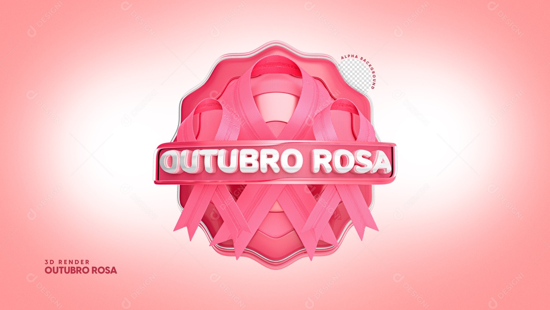 Selo 3D Outubro Rosa Mês De Prevenção Ao Câncer De Mama PSD