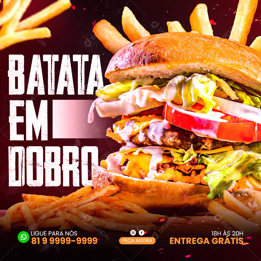 Batata em dobro Hambúrgueria Social Media PSD Editável