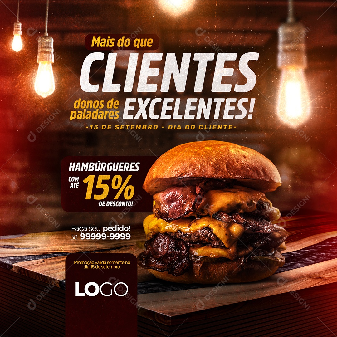 Social Media Dia do Cliente 15 de Setembro Hambúrguerias PSD Editável