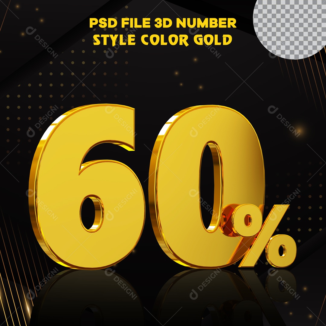 Elemento 3D Para Composição 60% Dourado PSD