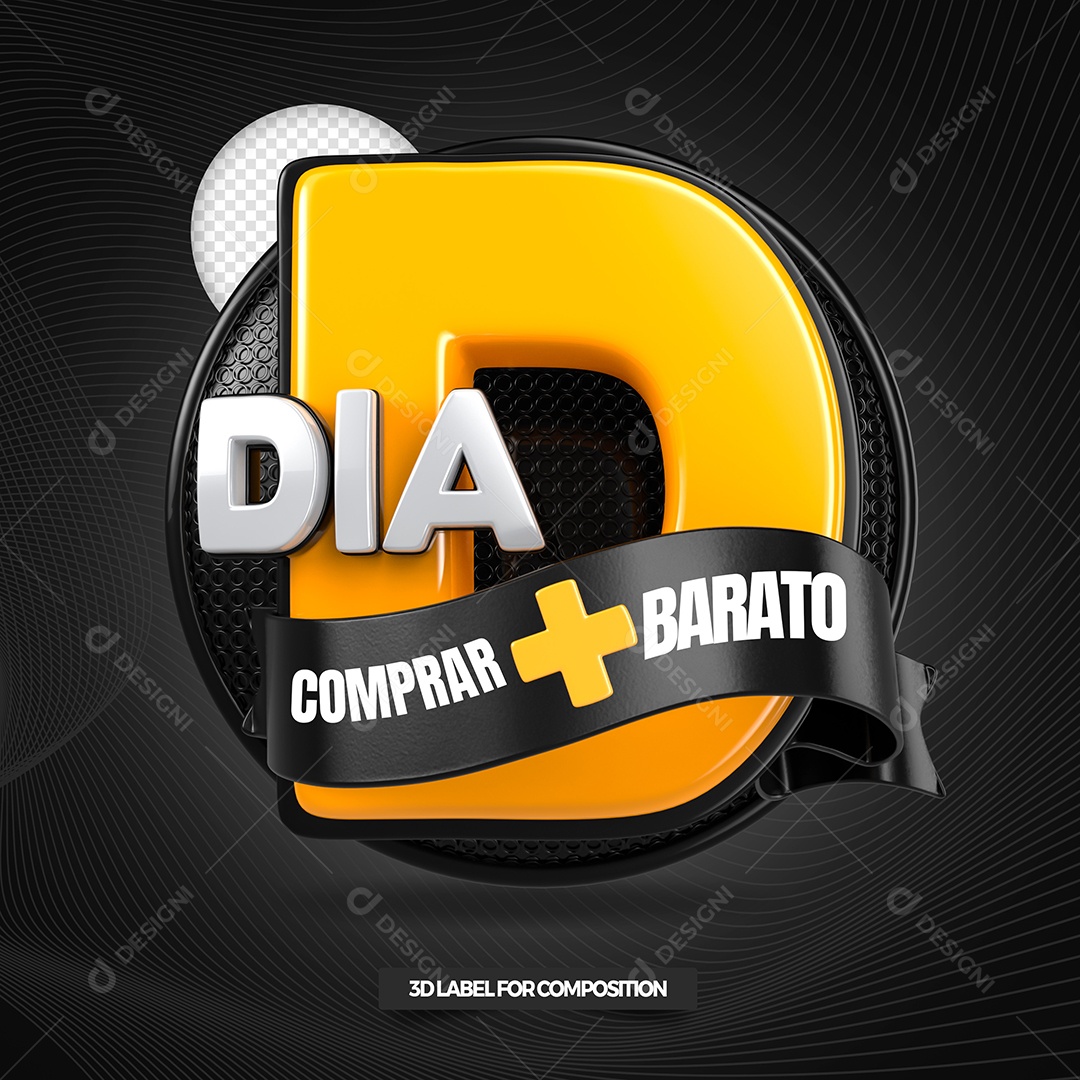 Dia D Comprar + Barato Selo 3D Preto para Composição PSD