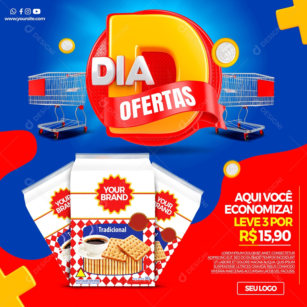 Dia de Ofertas Aqui você economizar Supermercado Social Media PSD Editável