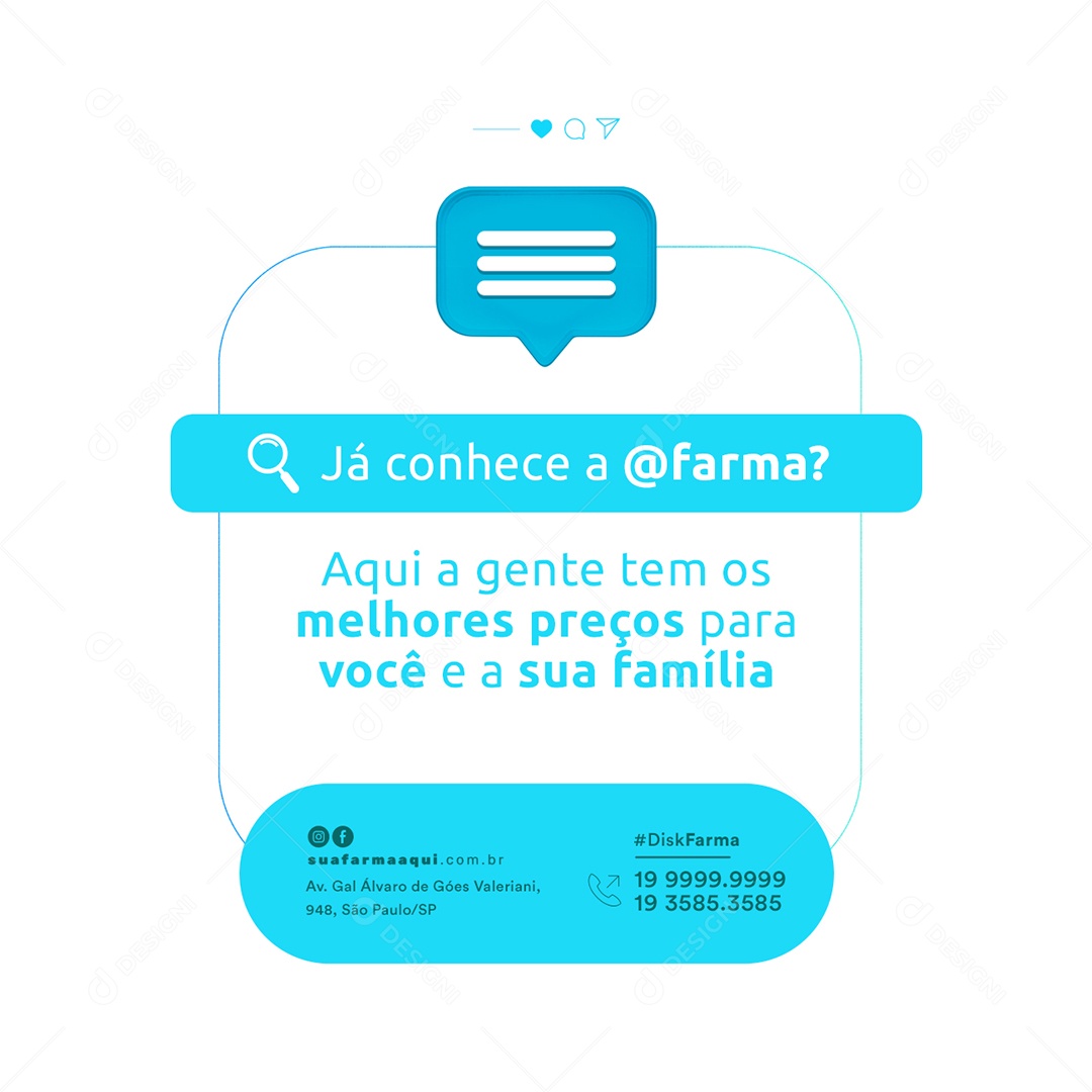 Aqui a gente tem os melhores preços para você e sua Família Farmácia Social Media PSD Editável