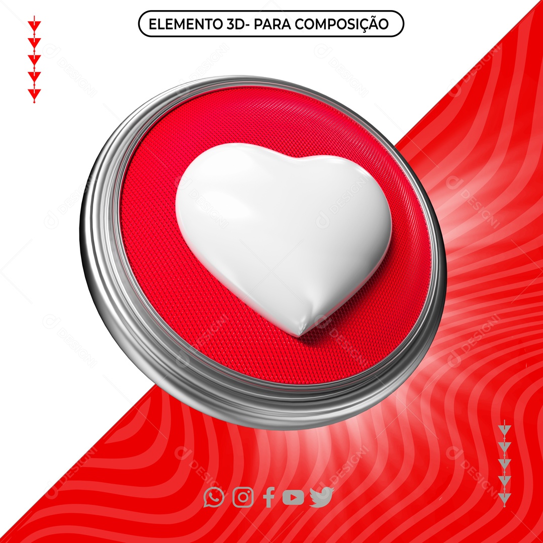 Ícone 3D Para Composições Coração Vermelho PNG Trasparente