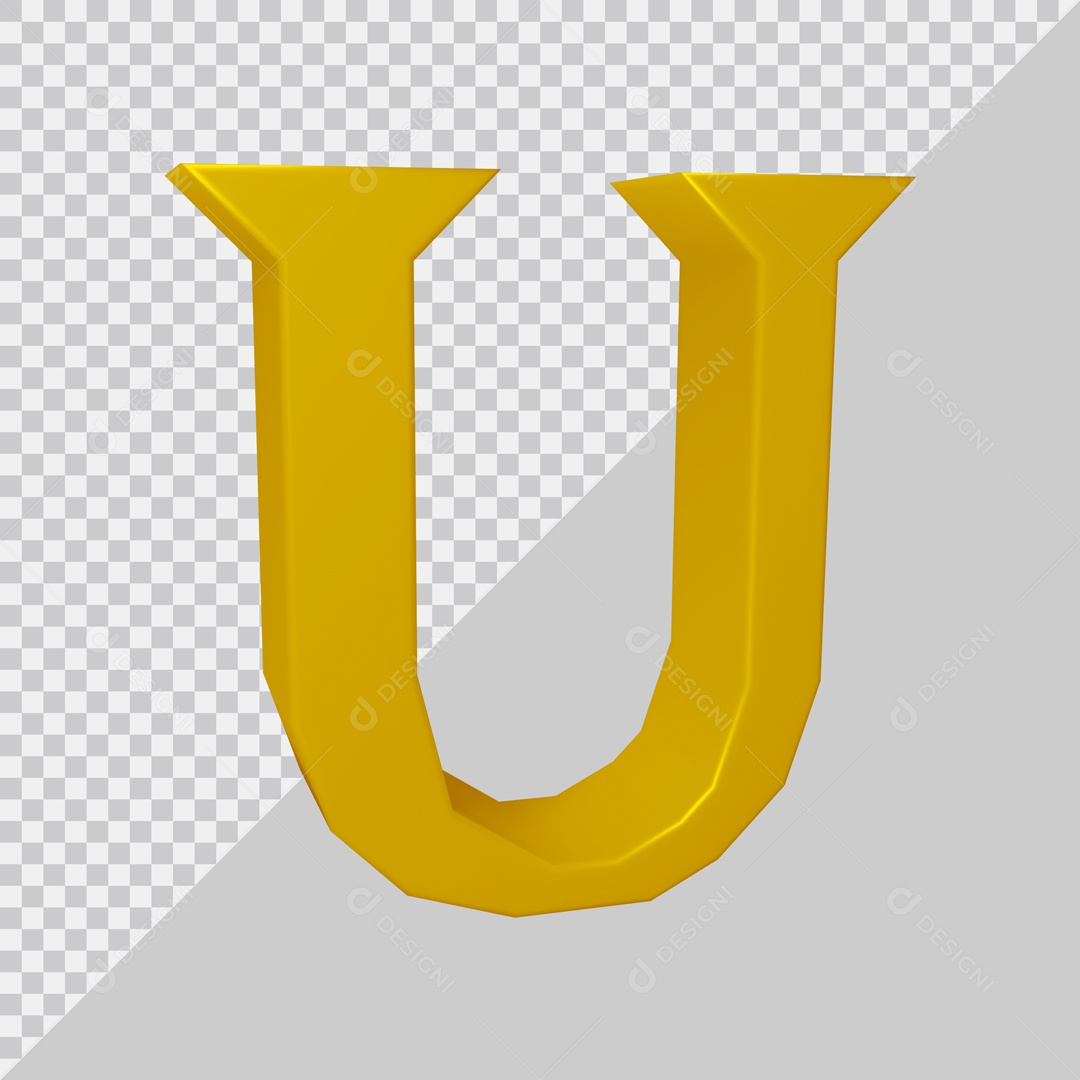 Elemento 3D Para Composição Letra U Dourada PSD