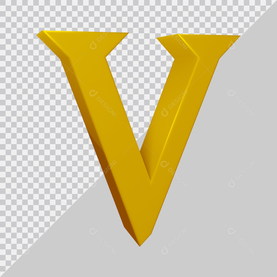 Elemento 3D Para Composição Letra V Dourada PSD