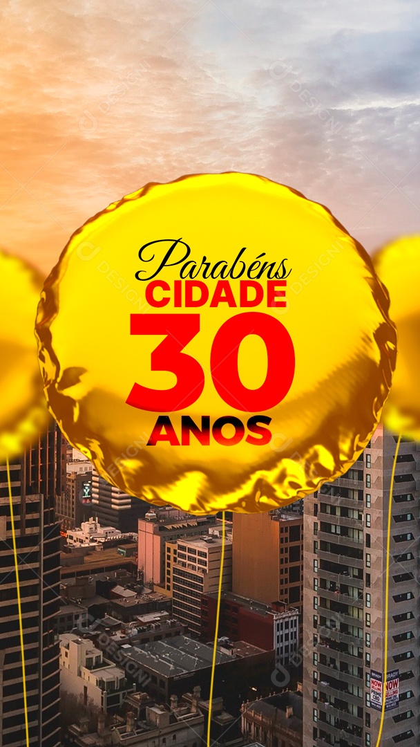 Parabéns Cidade 30 Anos Aniversário Social Media PSD Editável