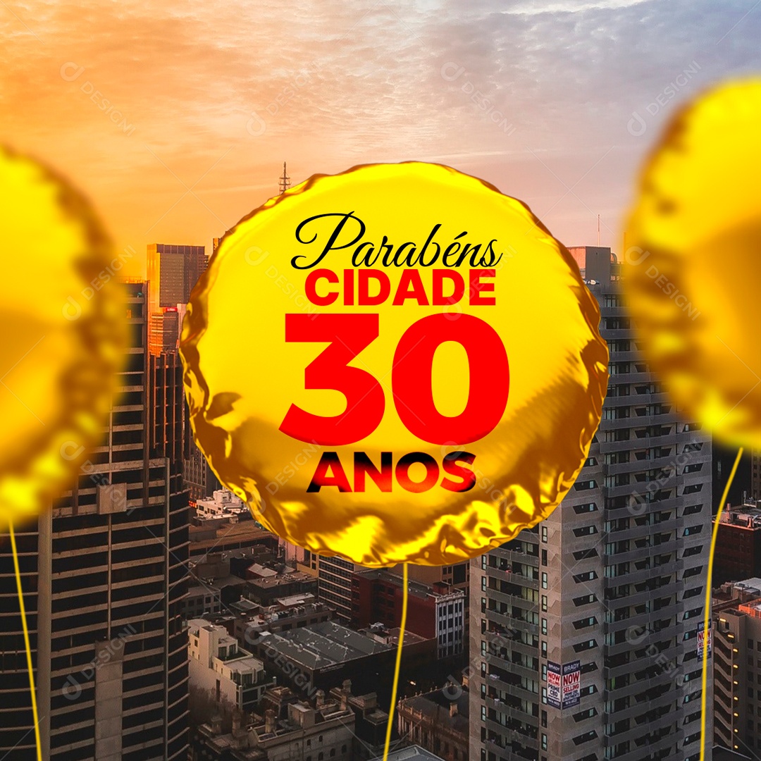 Parabéns Cidade 30 Anos Aniversário Social Media PSD Editável