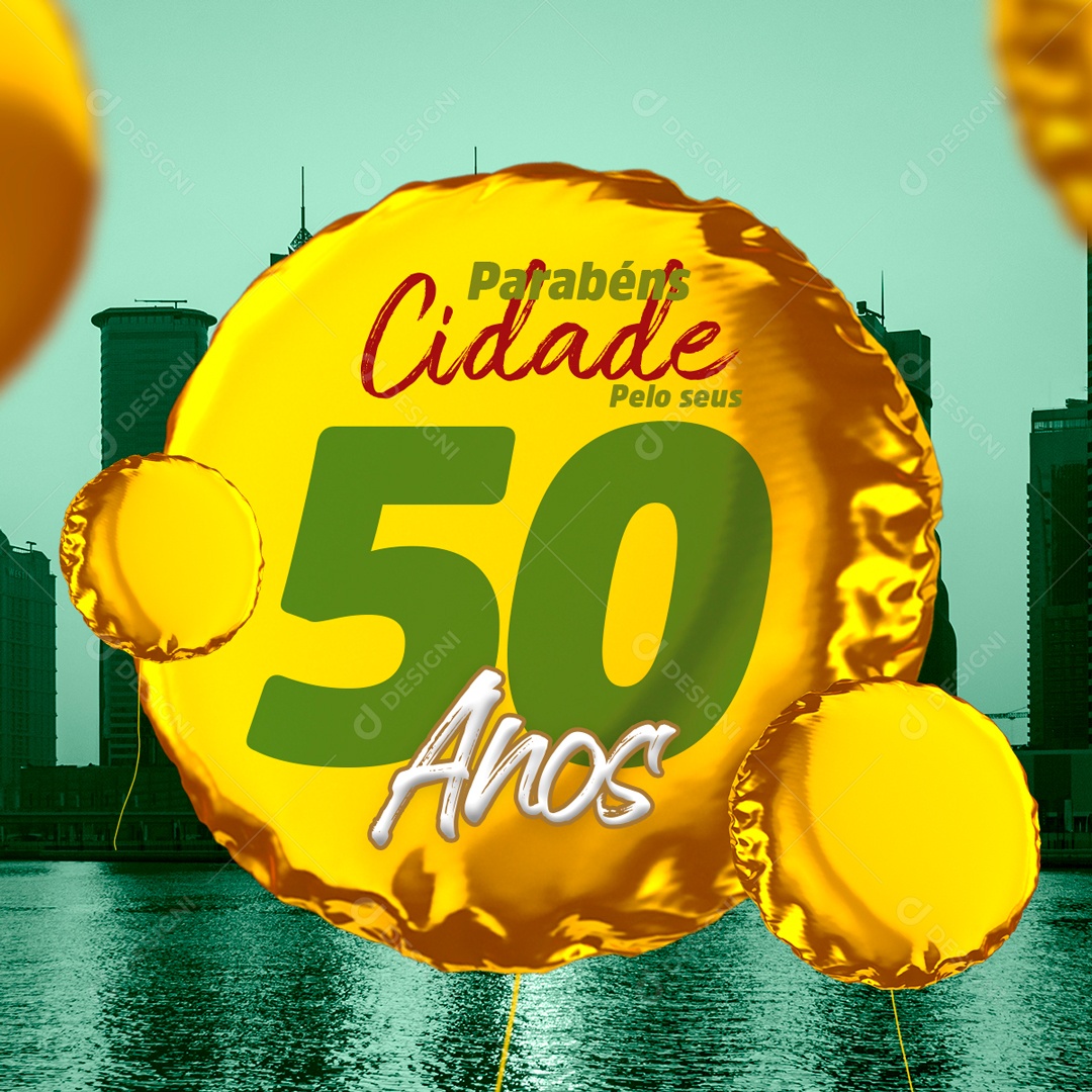 Parabéns Cidade 50 Anos Aniversário Social Media PSD Editável