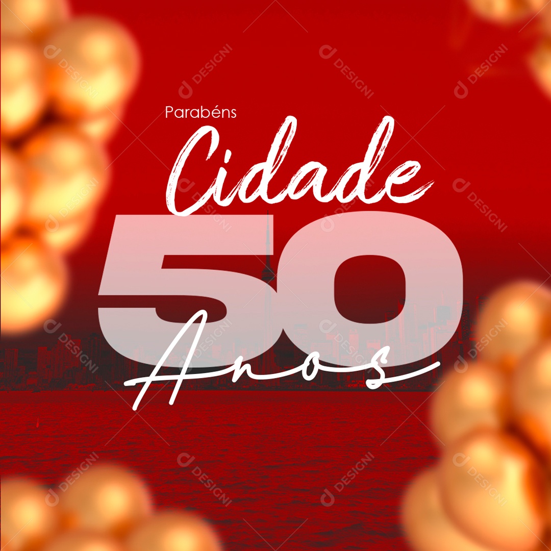 Parabéns Cidade 50 Anos Aniversário Social Media PSD Editável