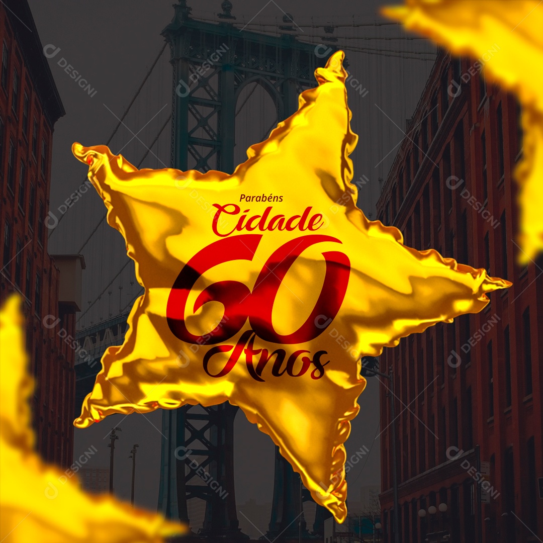 Parabéns Cidade 60 Anos Aniversário Social Media PSD Editável