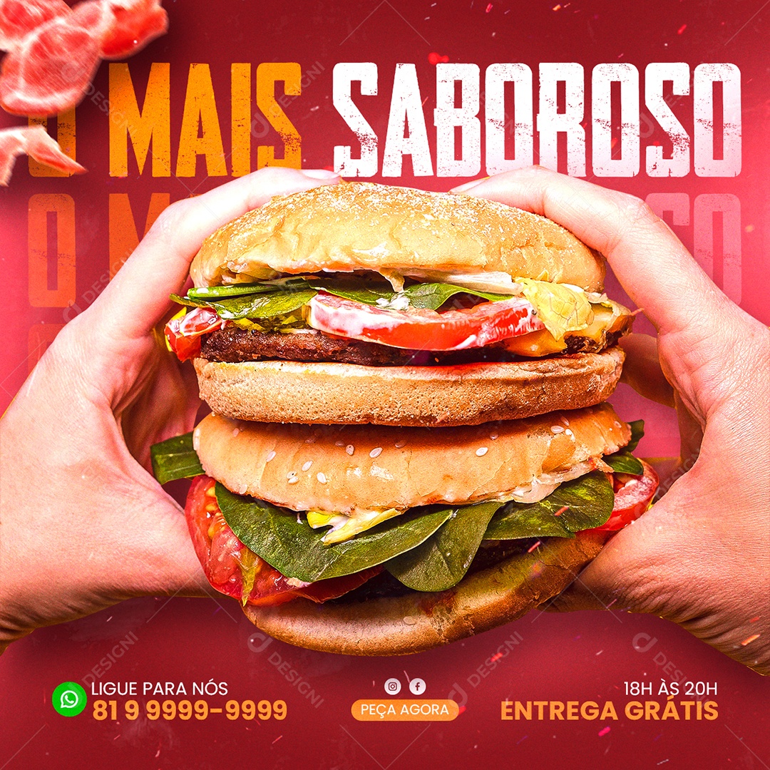 Mais saboroso burger Hambúrgueria Social Media PSD Editável