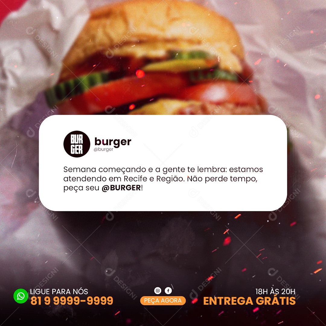 Semana começando peça já o seu Burger Hambúrgueria Social Media PSD Editável
