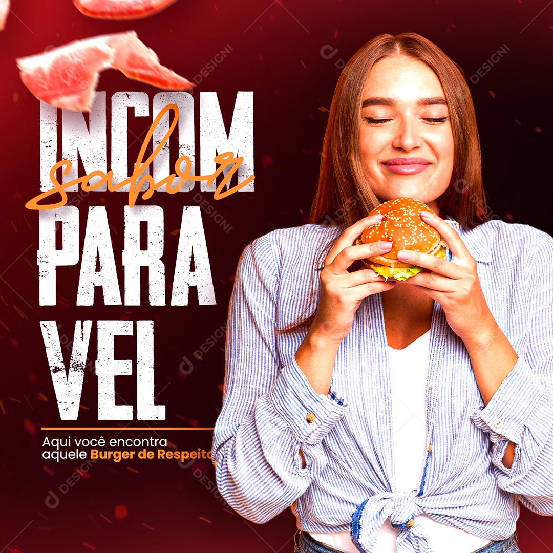 Sabor incomparavel Hambúrgueria Social Media PSD Editável