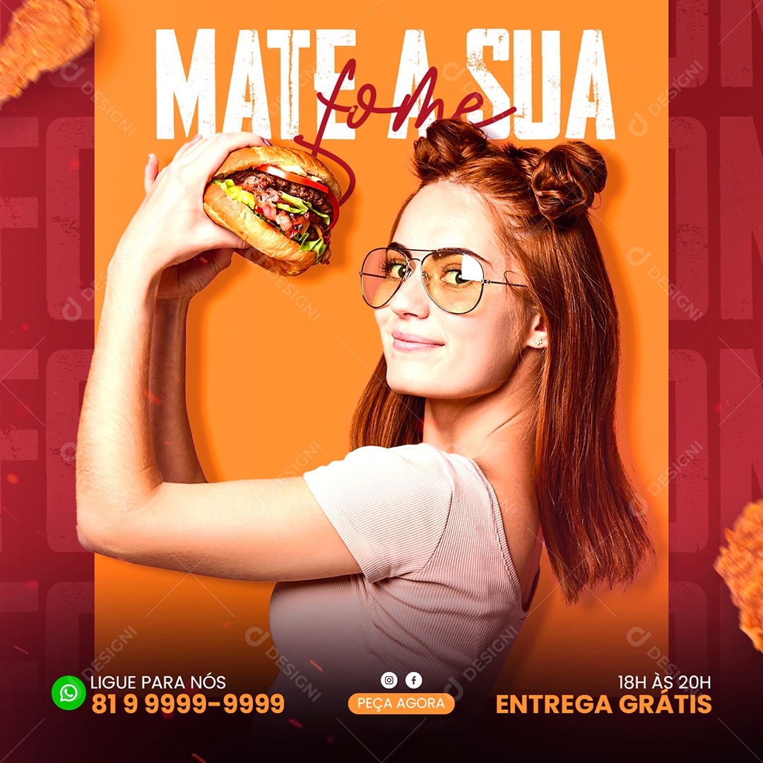Mate a sua fome ligue para nós Hambúrgueria Social Media PSD Editável