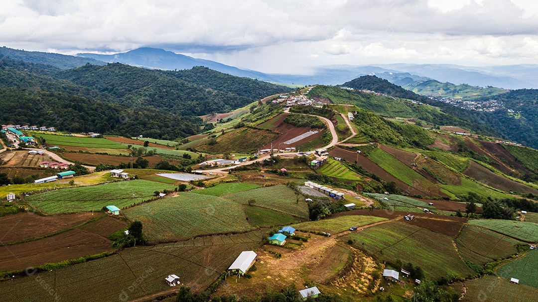 Uma vista aérea da área agrícola