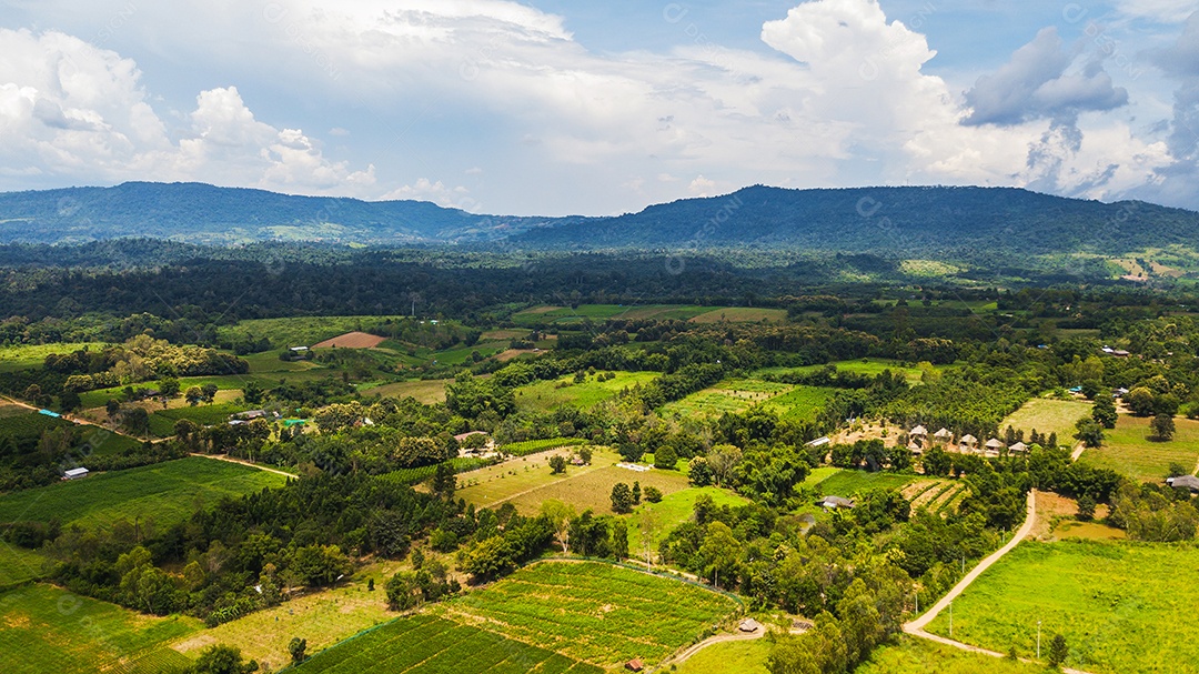 Uma vista aérea da área agrícola