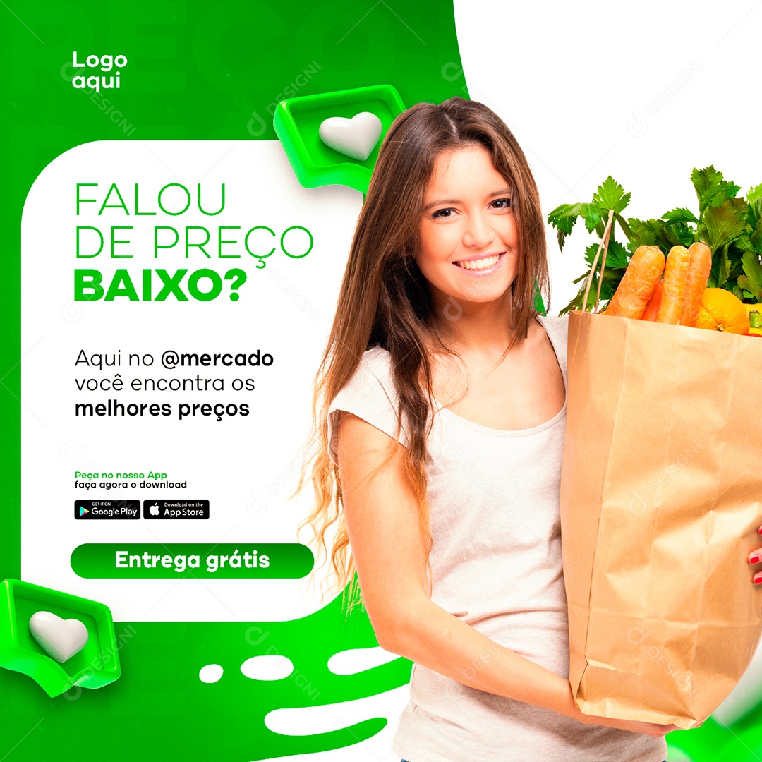 Falou de preço baixo Supermercado Hortifruti Social Media PSD Editável