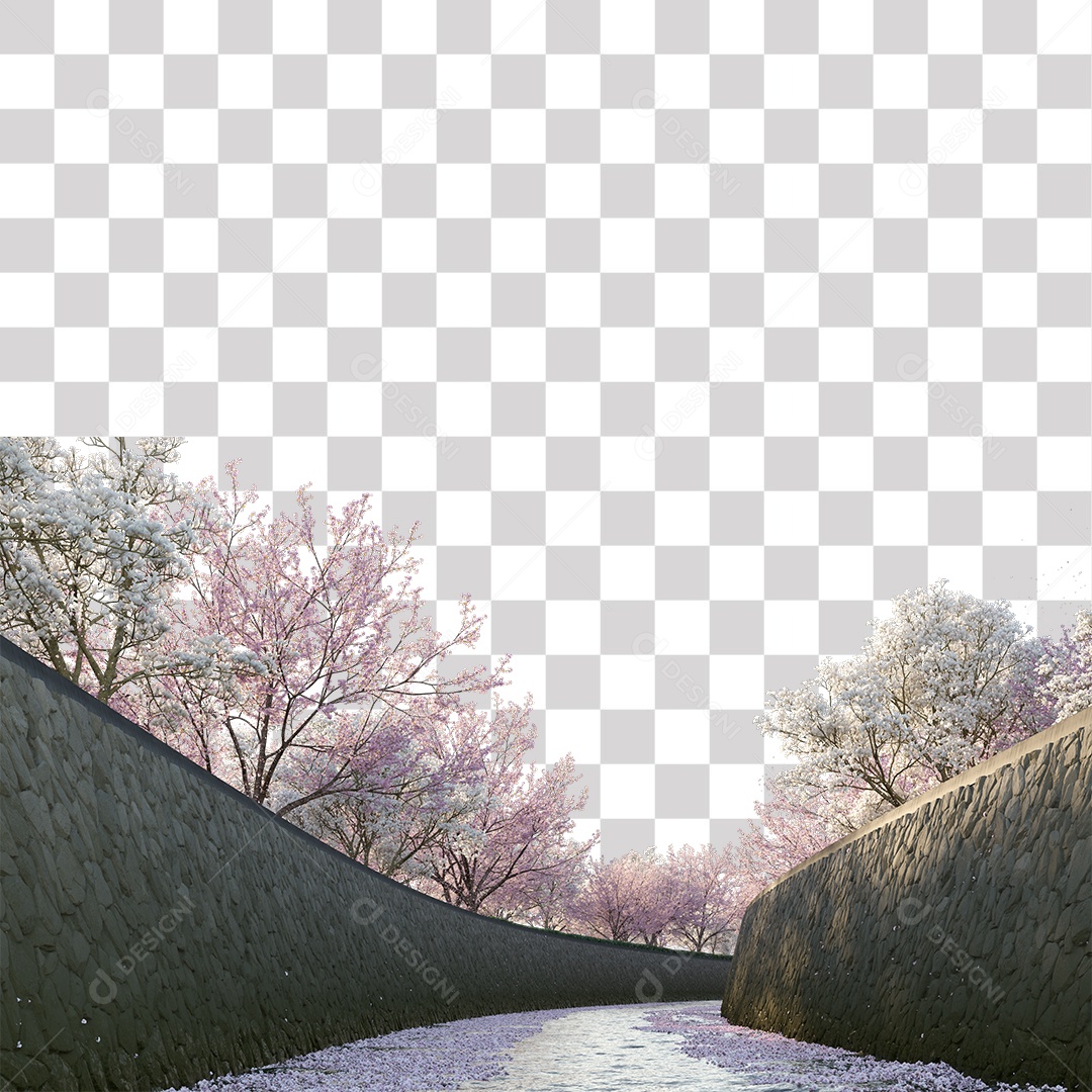 Paisagem de árvores de cerejeira com flores PNG Transparente