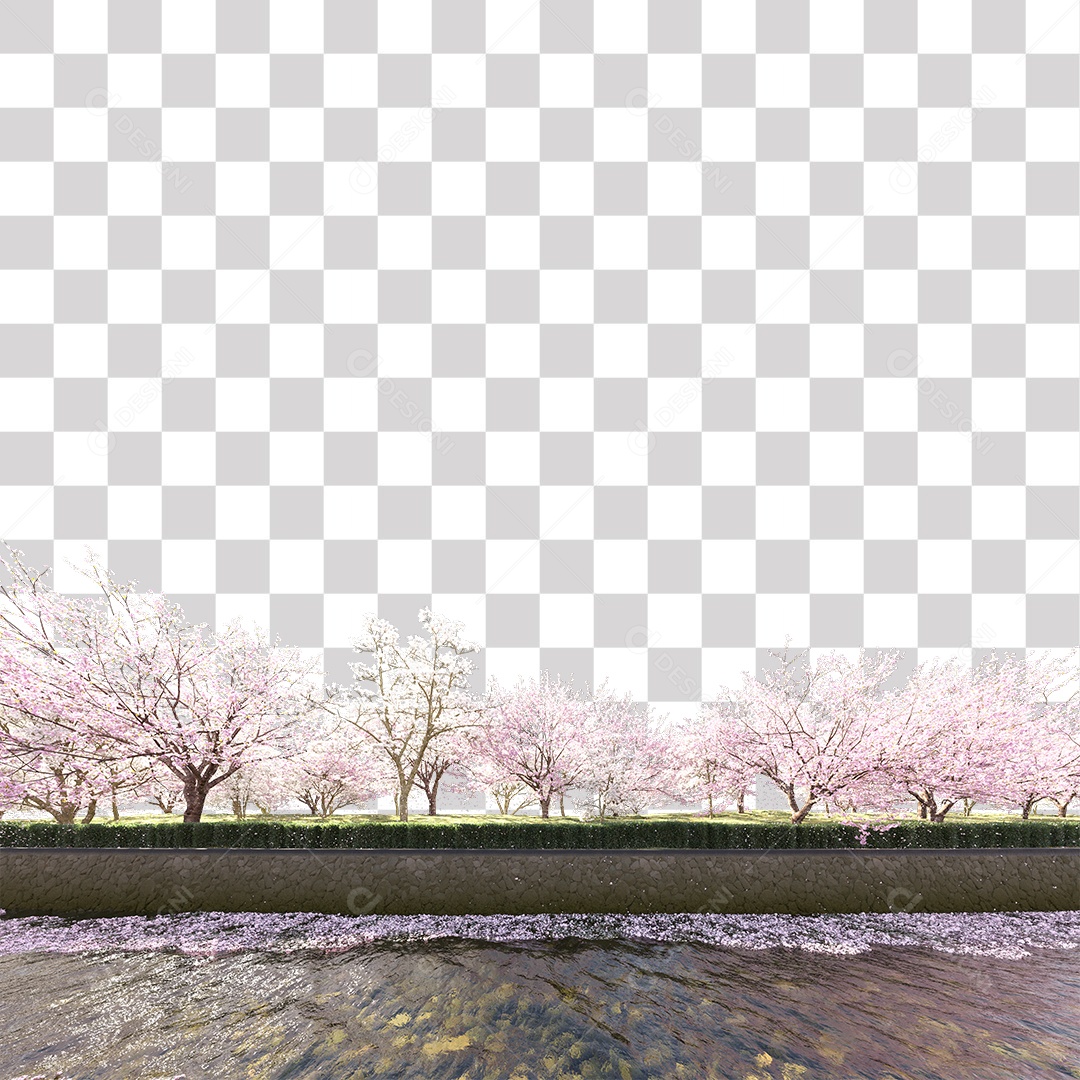 Paisagem de árvores de cerejeira com flores PNG Transparente