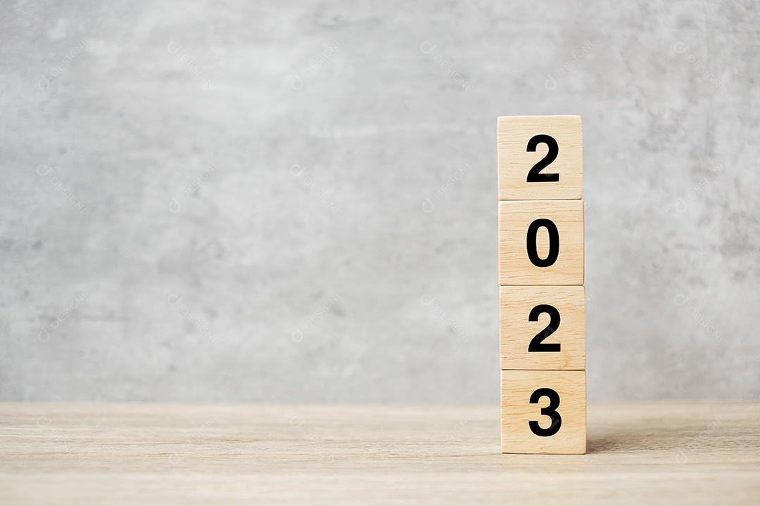 Bloquear o texto de 2023 na mesa. Resolução, estratégia, plano, objetivo, motivação, reinicialização, negócios e conceitos de férias de ano novo