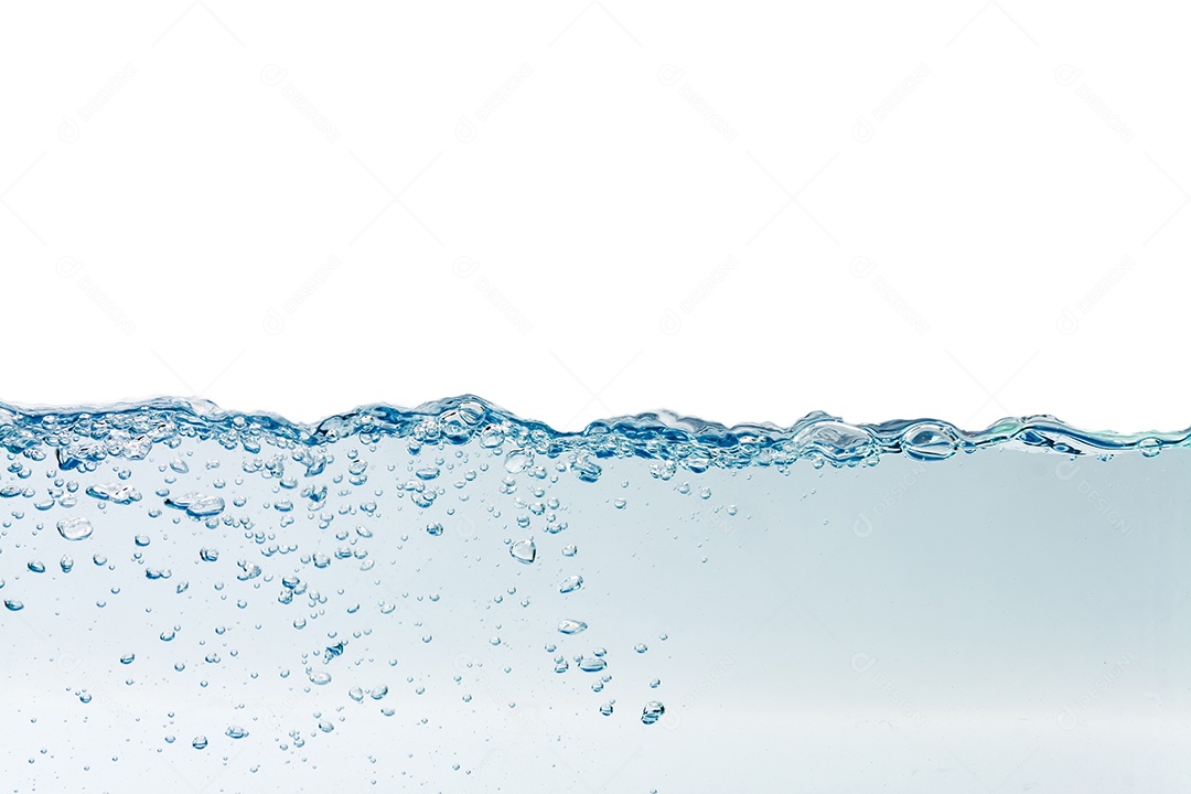 Respingos de água com bolhas de ar, fundo isolado Traçado de recorte