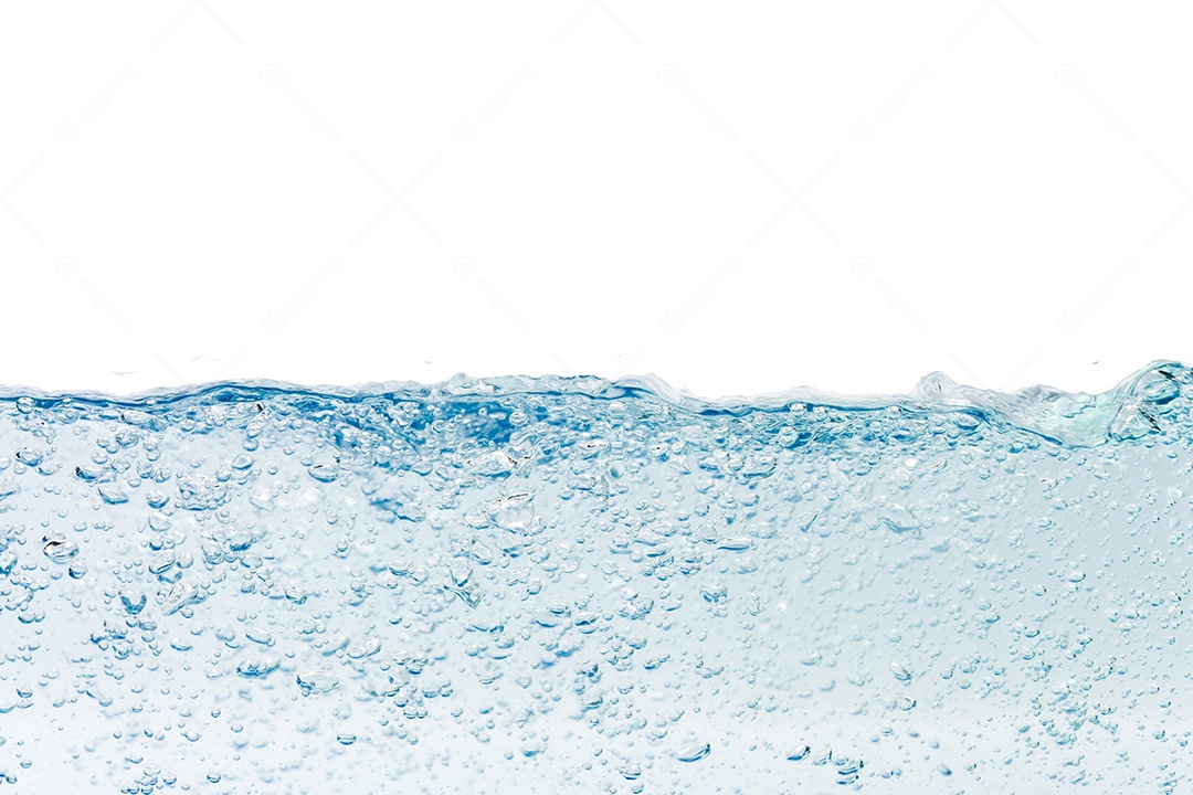 Respingos de água com bolhas de ar, fundo isolado Traçado de recorte