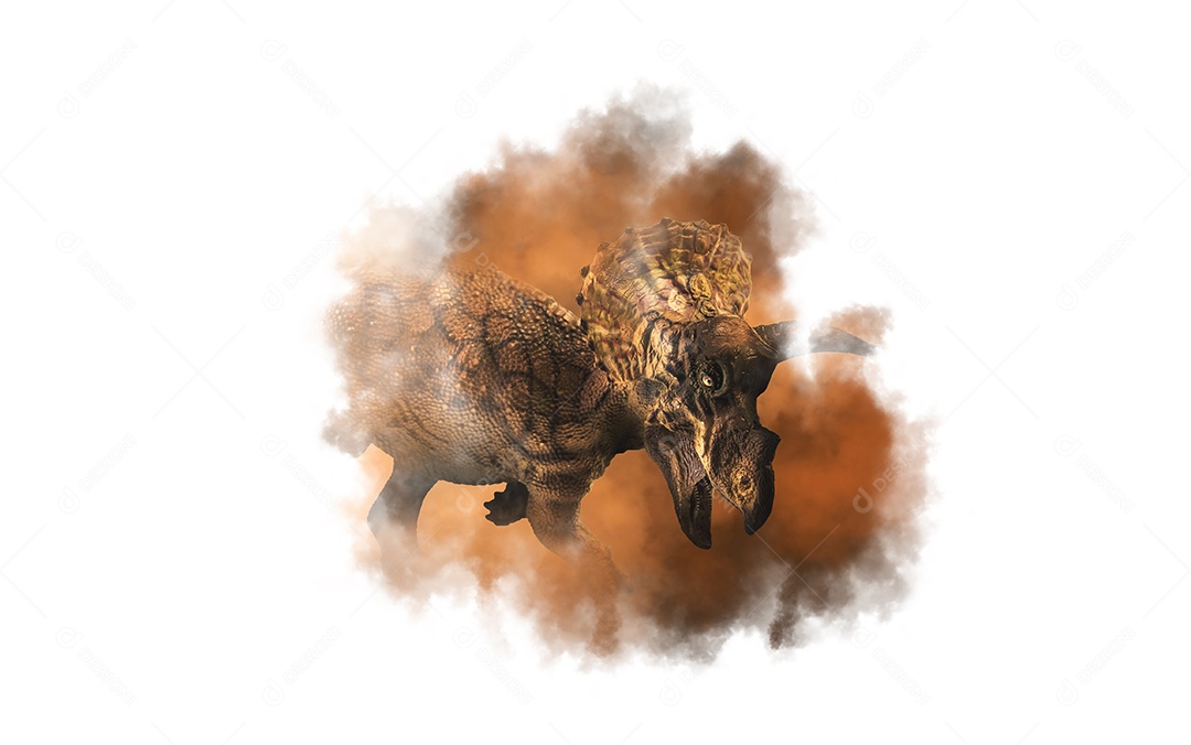 Triceratops, dinossauro em fundo de fumaça