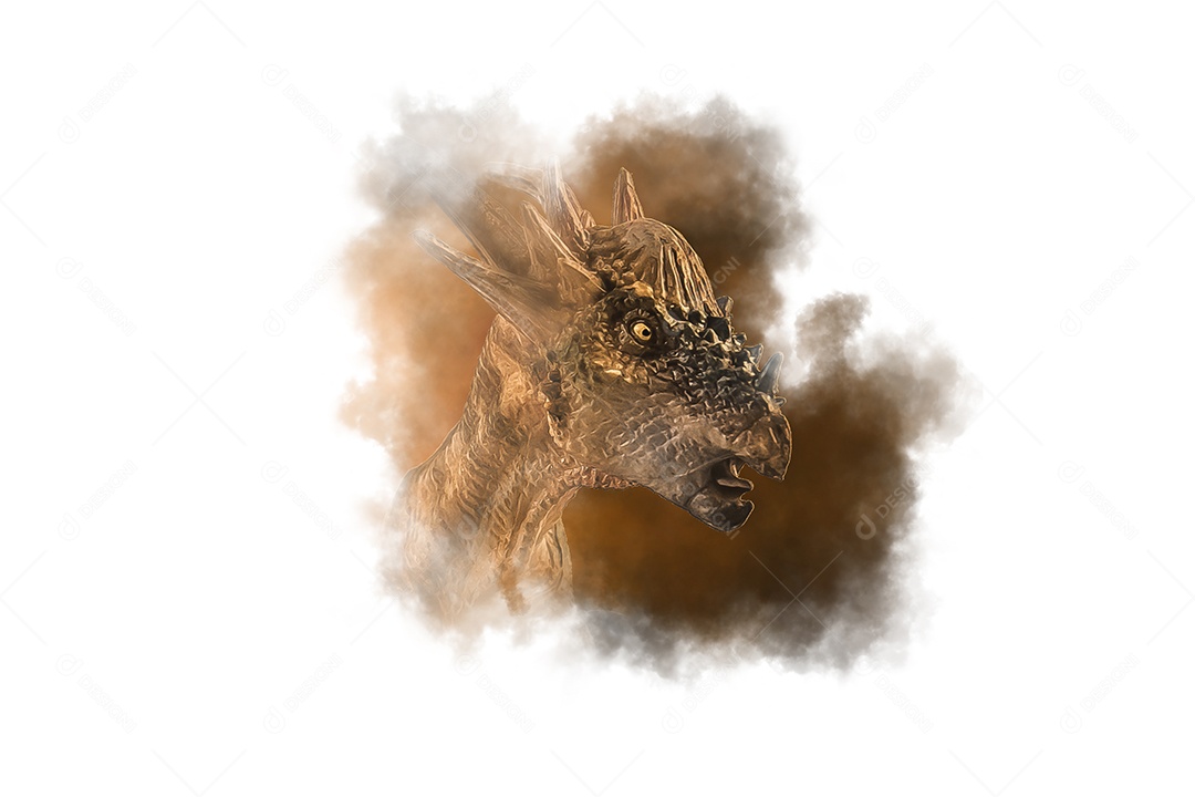 Dinossauro Stygimoloch em fundo de fumaça