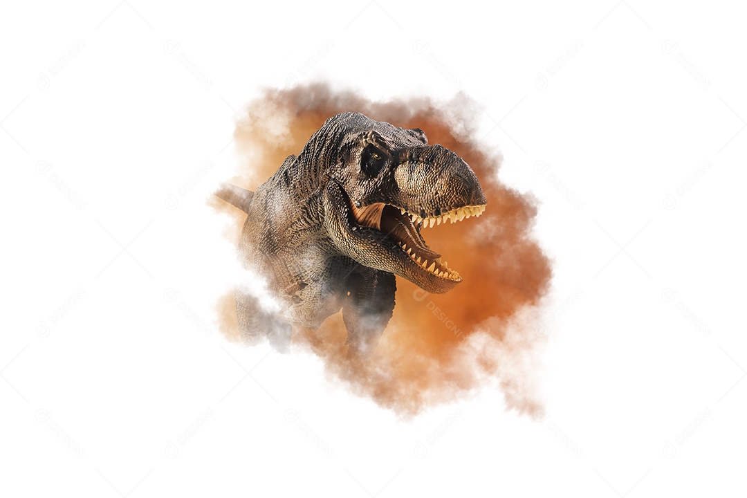 Tiranossauro T-rex, dinossauro em fundo de fumaça