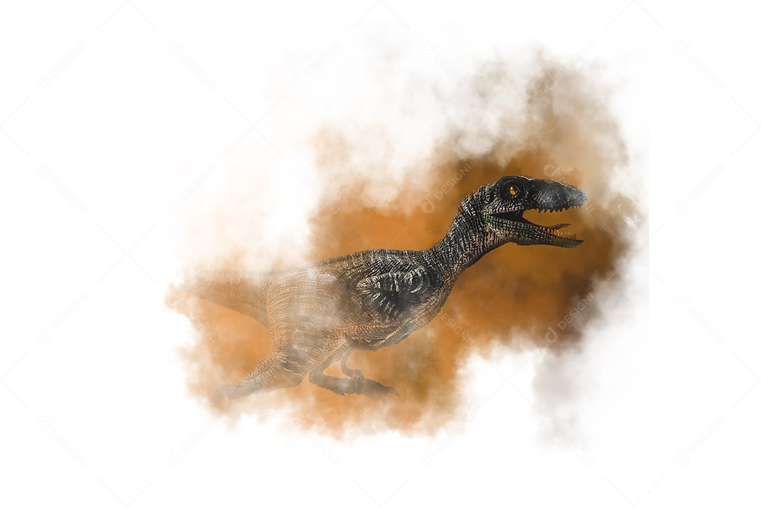 Velociraptor, dinossauro em fundo de fumaça