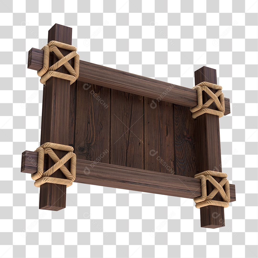 Moldura de Madeira Marrom Retangular Com Cordas PNG Transparente